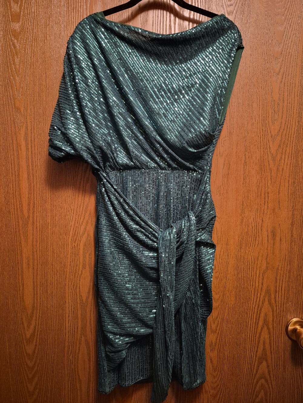 Grace Karin Shimmer One-Shoulder Green Sequin Dress Size S